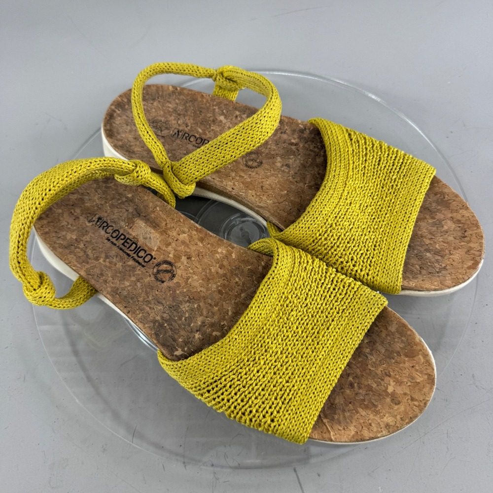 Arcopedico Womens Yellow Knit Slingback Cork Footbed Anatomic Sandals Size 40 9